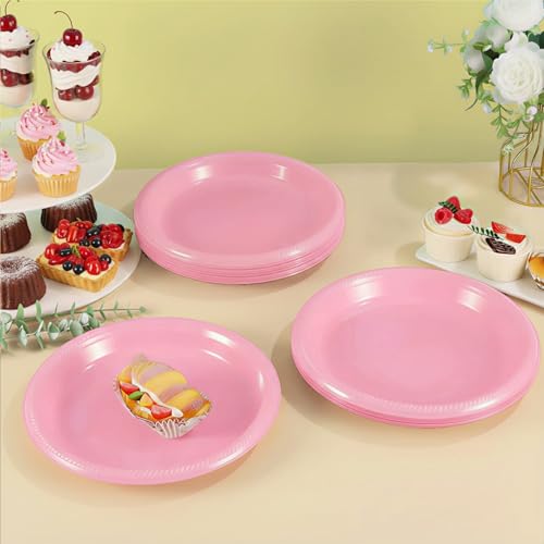 50 Pcs 10 Inch Pink Plastic Plates (Pink / 50 Pcs)