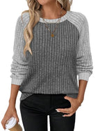Womens Tops Long Sleeve Shirts Sweaters for Women Fall Teacher Outfits (Small / Grey White)