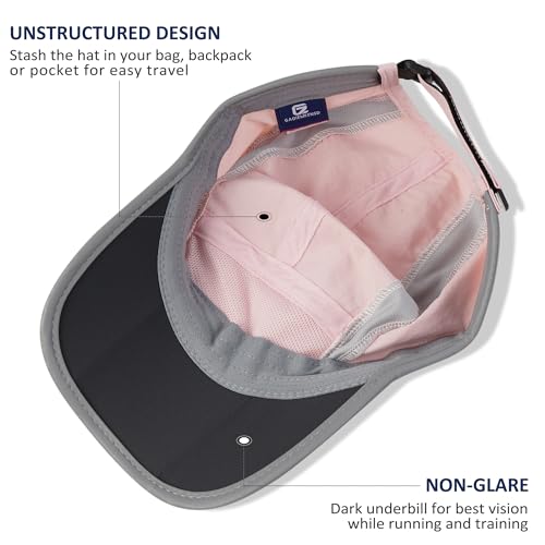 Baseball Cap Nylon Running Cap Outdoor Sports Hat for Men Women Adjustable Quick Drying Reflective Foldable UPF50+ Breath Mesh Water Repellency Race Performance Lightweight Light Pink (6 7/8-7 1/2 / Light Pink)