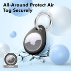 Holder for Apple AirTag 4 Pack [Hold Air Tag Securely] [Easy to Install] [Fit Tightly Design] Protective Case Waterproof TPU Shell with 304 Stainless Steel Key Ring Keychain (Black with Keychain)