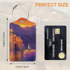 Retro Seaside Village 3 PCS PU Leather Luggage Tags for Suitcase (Retro Seaside Village, Sunset)