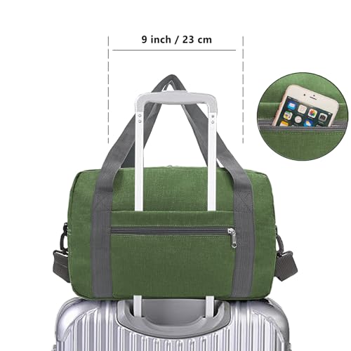 15 Inch Small Carry On Bags for Airplanes Spirit Airlines Personal Item Bag Underseat Foldable Travel Duffle Gym Bags for Women Men (ArmyGreen / 20L)