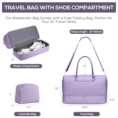 Travel Bag Weekender Bags for Women (8-Light Purple / 40L-Large)