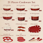 21PCS Pots and Pans Set Nonstick Cookware Set with Detachable Handle (Red Black Gradient / 21PCS)
