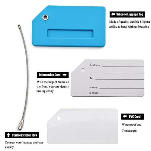 7 Pack Silicone Luggage Tags for Suitcases (Set of 7 / Multicolored)