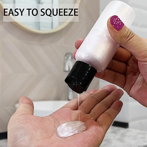 5 Pack 3.4 oz Travel Bottles for Toiletries TSA Approved Leakproof Plastic Empty Travel Size Bottles Containers with Labels (1.5 inches x 4.7 inches)