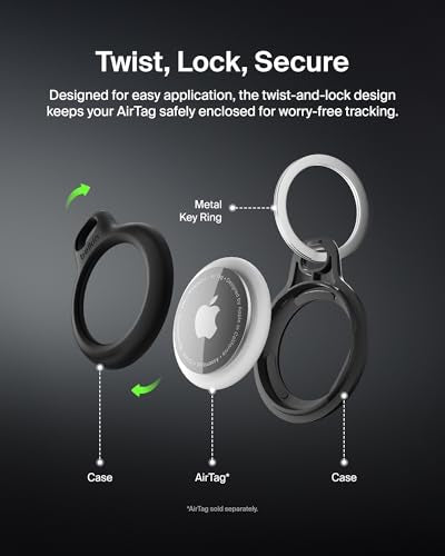 Apple AirTag Secure Holder with Key Ring (Keychain / Black)