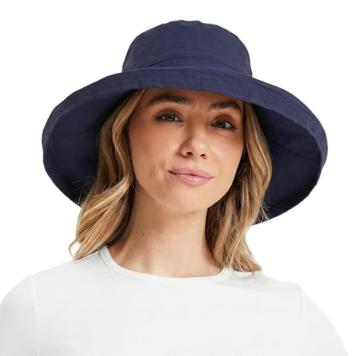 UVCoolix Women's UPF 50+ Wide Brim Cooling Sun Hat (Medium-Large / Navy)
