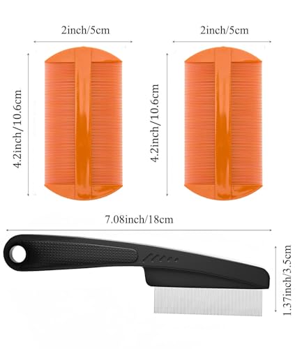 Dandruff Comb Removal Steel Fine Tooth Scalp Detox Hair Care Tool 3PC (3PC Black+Orange)