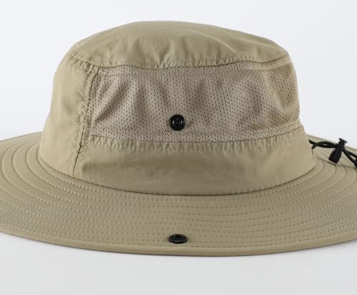 UPF50+ Mens Sun Hat Wide Brim Womens UV Protection Beach Bucket Hat Airy Fishing Hat Hiking Snap Up Cowboy Hat (One Size / Light Vert Khaki)