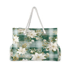 Large Beach Bags Totes Canvas Tote Shoulder Bag Soft Wave Water Resistant Bags for Gym Travel Daily Ocean (White Floral Plaid)