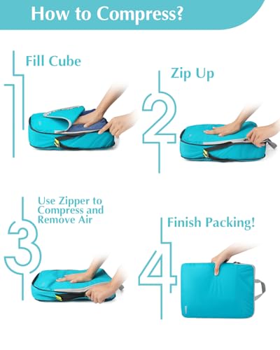 5 Piece Compression Packing Cubes with Laundry Bag (5-Blue / 5 Set)
