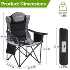 Heavy Duty Camping Chairs for Adults with Cup Holder & Cooler Bag (Black Gray | 500lbs)