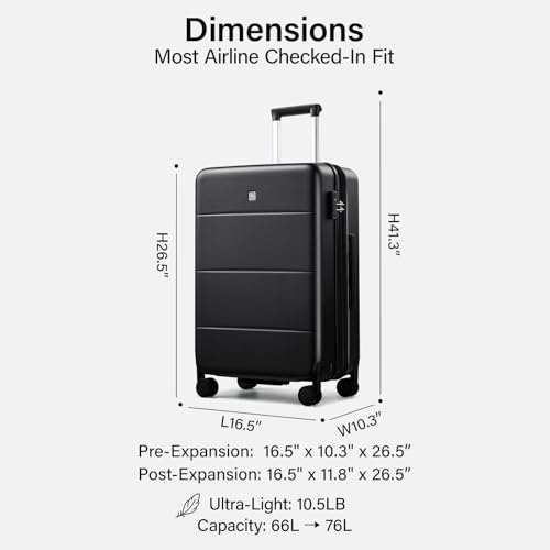 24 Inch Luggage with Spinner Wheels (Jet Black / 24 Inch EXT)