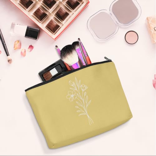 Minimalist Line Art Wildflower Makeup Bag Cosmetic Bags for Women (Yellow Flowers 1820)