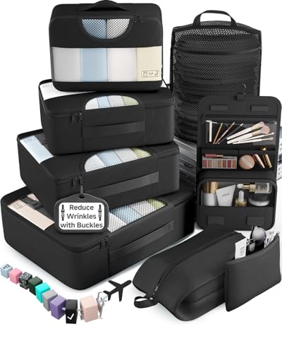 10 Set 8 Set Packing Cubes for Travel Essentials (01 Black)