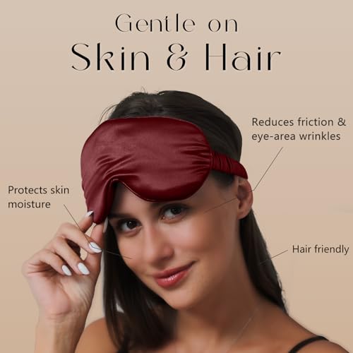 Adjustable 3D 22 Momme 100% Mulberry Silk Sleep Mask (Burgundy / 1 Count (Pack of 1))
