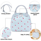 Lunch Bag for Women Men Cute Corduroy Lunch Tote Bags Reusable Insulated Lunch Box Large Capacity Reusable Insulated Cooler for Work Picnic or Travel (Blue Strawberry / 10L)