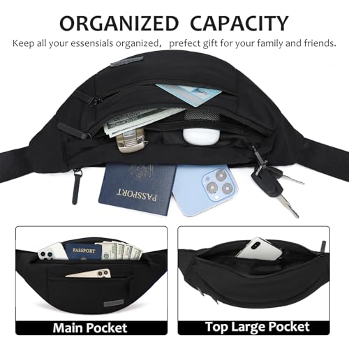 Large Crossbody Fanny Pack with 4 (Top Zip Black / Large)