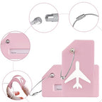 8 Pack Initial Luggage Tags for Suitcases Airplane Travel Essentials (Pink / Plane)