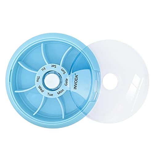 Weekly Pill Organizer 7 Compartment Rotating Pill Box for Daily (Sky Blue)