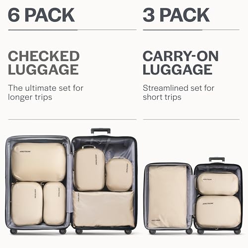 Ultralight Compression Packing Cubes for Travel (6-Pack / Beige)