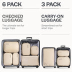 Ultralight Compression Packing Cubes for Travel (6-Pack / Beige)
