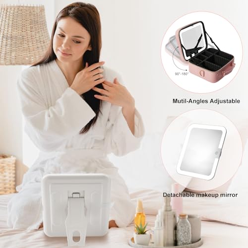 Travel Makeup Bag with LED Lighted Mirror (PINK)