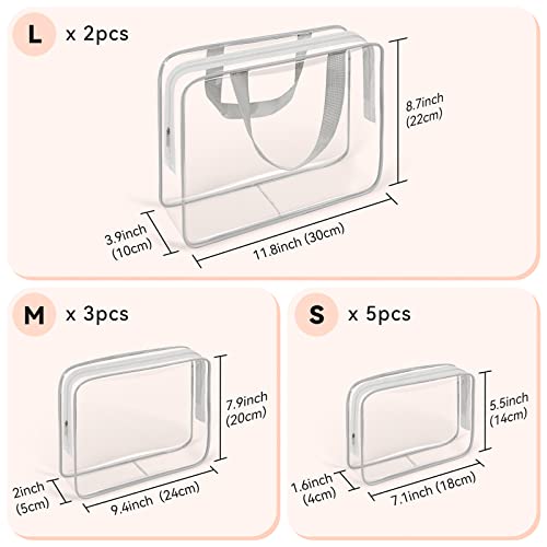 10 PCS Clear Travel Bags for Toiletries (Grey)