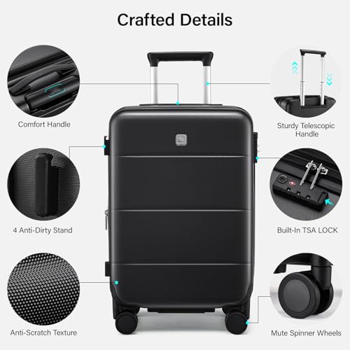 3 Piece Luggage Set Expandable Hardside Suitcases with Spinner Wheels (Jet Black / 20/24/28 Inch EXT)