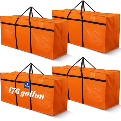 4 Pcs 176 Gallon Extra Large Moving Bags Heavy Duty Storage Bag (176 Gallon / Orange)