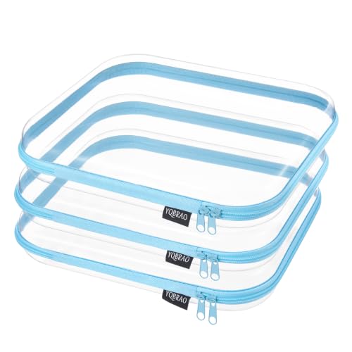 Clear Hard Shell Zipper Cases (Blue / 3 Pack(L))