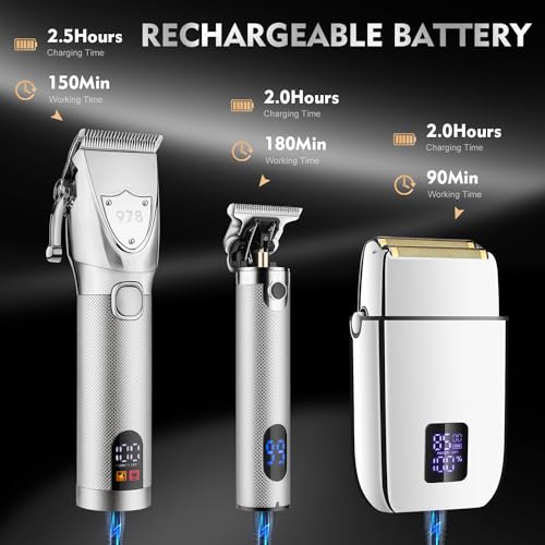Professional Hair Clippers Set for Men (Silver)