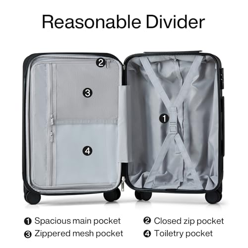 24 Inch Expandable Medium Checked Luggage with 8 Spinner Wheels (24 Inch EXT / Jet Black)