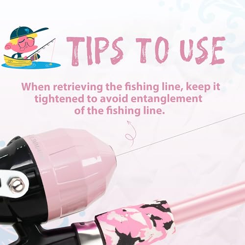 Kids Fishing Pole with Reel Beginner Kit for Boys Girls Ages 3 (Light Pink)