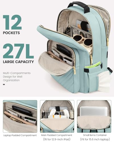 Laptop Backpack Purse for Women (Light Green / 15.6-Inch)