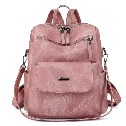 PU Leather Small Backpack Purse for Women Ladies Pink (Pink)