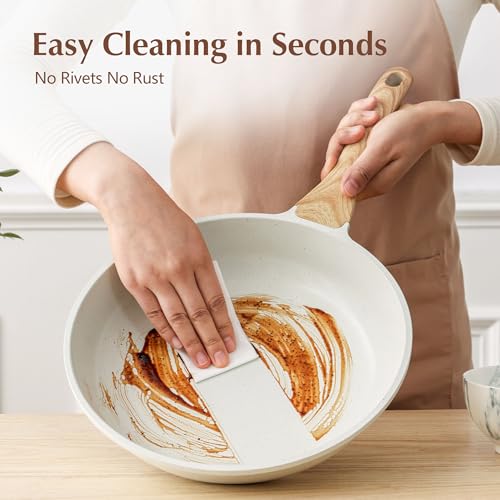 9.5Inch Nonstick Ceramic Frying Pan with Lid (White Ceramic / 9.5 Inch)