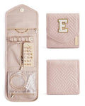 Travel Jewelry Organizer Case E Initial Jewelry Roll (Small / Pink-E)