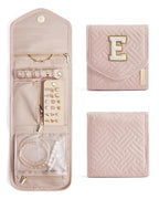 Travel Jewelry Organizer Case E Initial Jewelry Roll (Small / Pink-E)