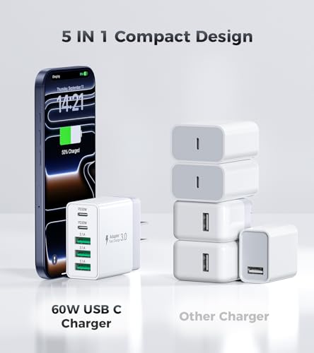 2 Pack] 60W USB C Wall Charger (Updated White)