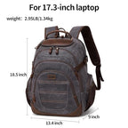 Travel Laptop Backpack 17.3 inch XL Computer Backpack for Men Waxed Canvas College Daypack Business Backpack Black Gray (Black Gray)