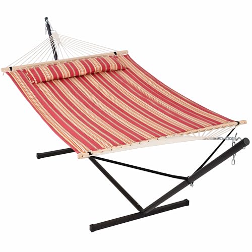 Outdoor Hammock with Stand 12FT (2 Person With Stand / Red Stripes)