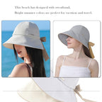 Wide Brim Hats for Woman Foldable Hats Sun Hats for Women uv Protection Bowknot Fishing hat Adjustable hat with Ponytail Hole Beige (Beige)