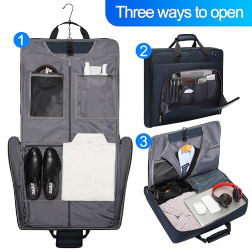 Carry On Garment Bag for Hanging Suits with Shoulder Strap (Blue)