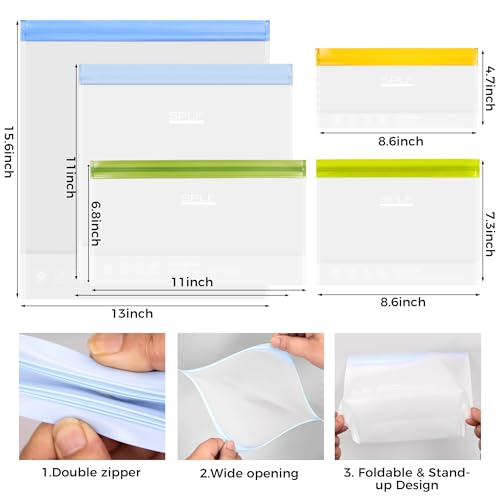 8 Pack Stand Up Reusable Half Gallon Freezer Bags Dishwasher Safe (8 Pack Half Gallon Bags)