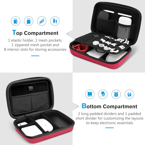 Hard Travel Electronic Organizer Case for MacBook Power Adapter Chargers Cables Power Bank Apple Magic Mouse Apple Pencil USB Flash Disk SD Card Small Portable Accessories Bag (Wine / Large - 9.9 x 6.3 x 2.6 Inch)
