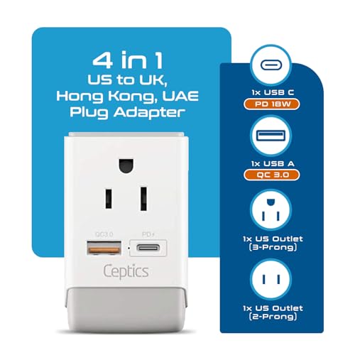 UK Ireland Hong Kong Plug Adapter (white gray)