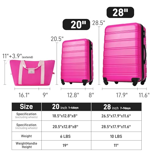 Luggage sets of 2 Piece (Luggage Set With Bags / Pink-1(20+28+bag))