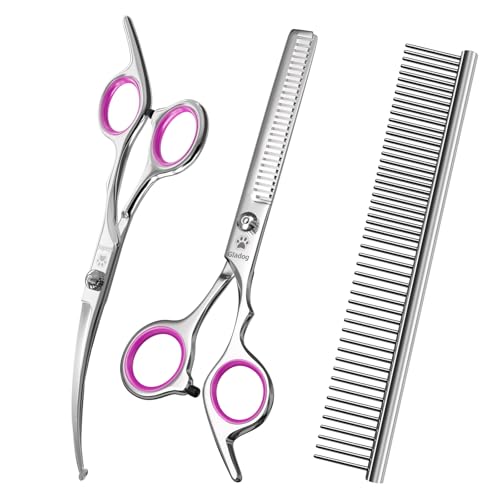 Professional 4 in 1 Dog Grooming Scissors Set with Safety Round Tips (Pink 4 in 1)